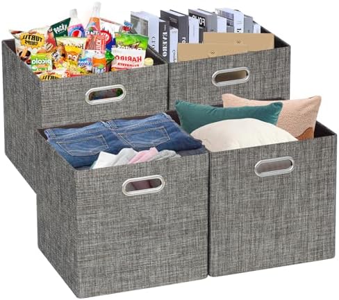 Posprica Storage Basket Bins,13×13 Foldable Storage Boxes Containers for Closet Organizer Shelf Cabinet Bookcase,Thick Fabric Drawer with Shimmer,4pcs,Brown by Posprica