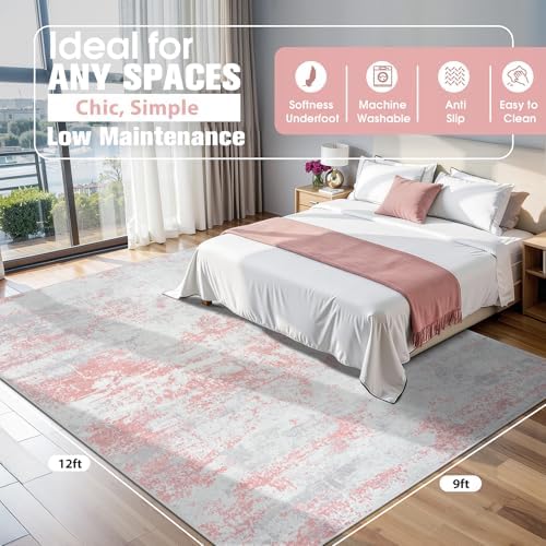 Aelenmu 9x12 Area Rugs for Living Room Washable Bedroom Dining Room Pink - Image 2