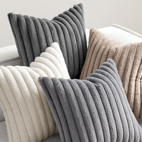 MIULEE Faux Fur Plush Decorative Throw Pillow Covers 20x20, Grey Taupe - Image 5