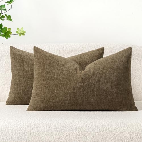 MIULEE Soft Chenille Fall Lumbar Throw Pillow Covers Coffee 12x20 Inch by MIULEE
