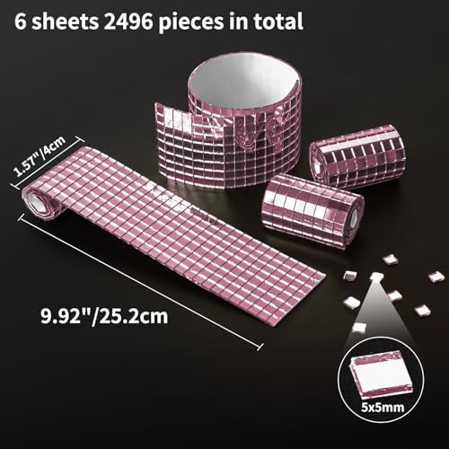 Art3dwallpanels Mirror Mosaic Disco Tiles, Self Adhesive Glass Pink - Image 2