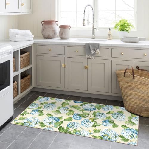 Front Door Mat Indoor Entrance - 2x4.3 Light Blue Green Floral Rug - Image 7