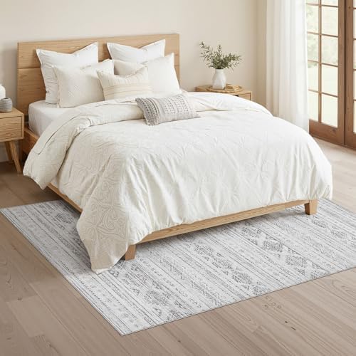 Nakagishi Boho 4x6 Area Rug Living Room Rugs Machine Washable Dark Gray - Image 4