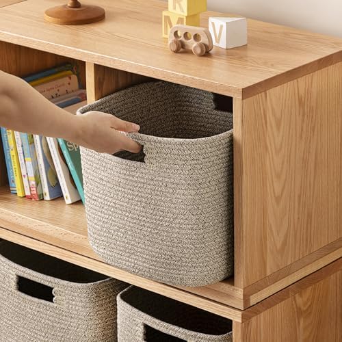 UBBCARE Set of 4 Storage Basket-12 X 12 X 12 in, Cotton Rope Basket for Shelves, Toys, Book, Cube Storage Bins with Handles, Woven Storage Baskets for Organizing, Mix-Brown - Image 4
