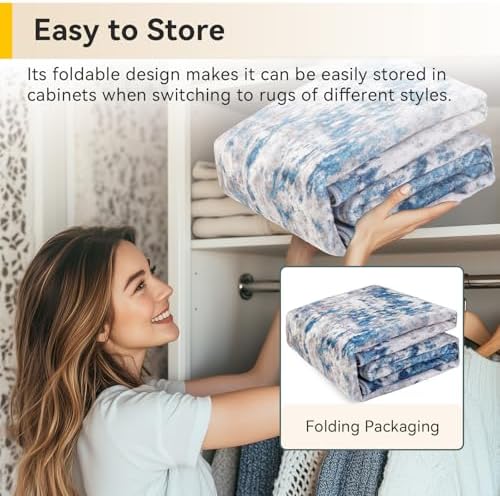 RELEANY Washable Square 7'x7' Area Rug for Living Room Blue Gray - Image 6