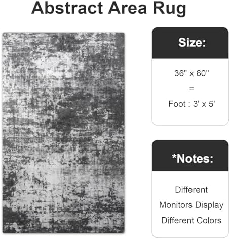 Modern Abstract 3x5 Rug, Non Slip Entryway Rug, Soft Machine Washable Rugs for Indoor Entry, Low Pile Stain Resistant Distressed Rug for Living Room, Bedroom, Black and White - Image 2
