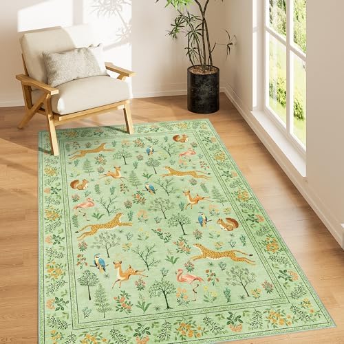 DUKINO 3x5 Rug, Washable Animal Area Rug for Bedroom Non Slip, Light Green by DUKINO
