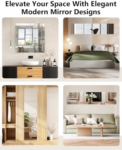 Full Length Wall Mirror Tiles, 12'' x 14'' x 4PCS, Acrylic Unbreakable Full Body Mirror for Bedroom Squares Shatterproof Mirror Sheets Wall Mounted for Home Gym Door - Image 7