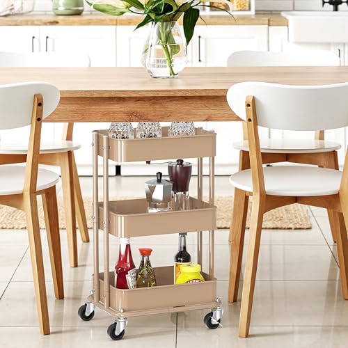 Simple Houseware 3-Tier Utility Cart, Low 24" Height Fits Under Desk, Khaki - Image 6