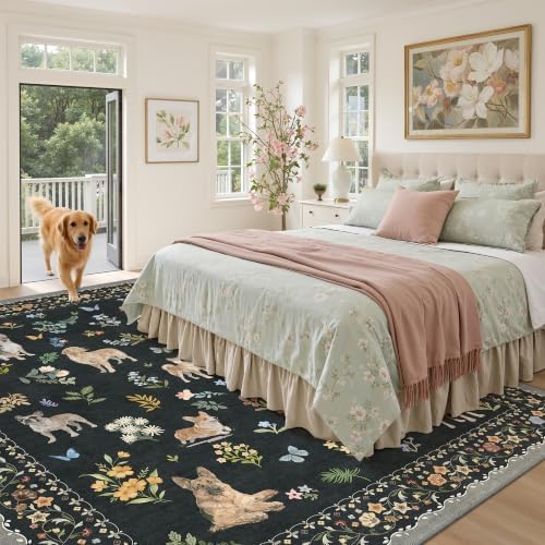 Soalmost Dog 8x10 Area Rugs for Living Room, Washable Animal Soft Rug Black - Image 3