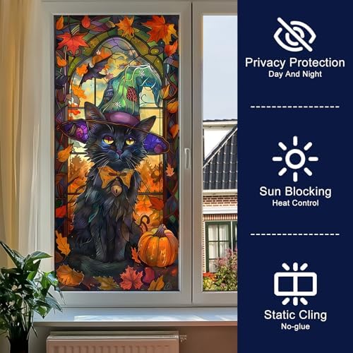HOMETITUTE Halloween Witch Cat Privacy Window Film Cling 17.7x39.3 PVC - Image 2