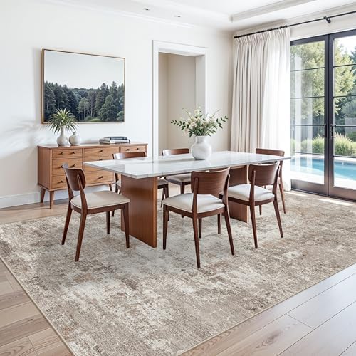 Washable 7x10 Area Rug for Living Room– Soft Non-Slip Carpet for Bedroom Dining Room,Modern Neutral Abstract Low Pile Stain-Resistant (Beige Grey) - Image 4