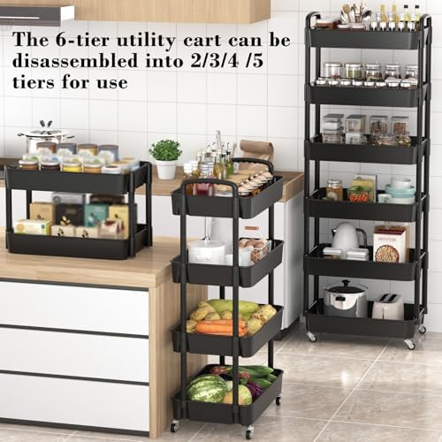 Sywhitta 6-Tier Plastic Rolling Utility Cart with Wheels for Storage,Black - Image 2