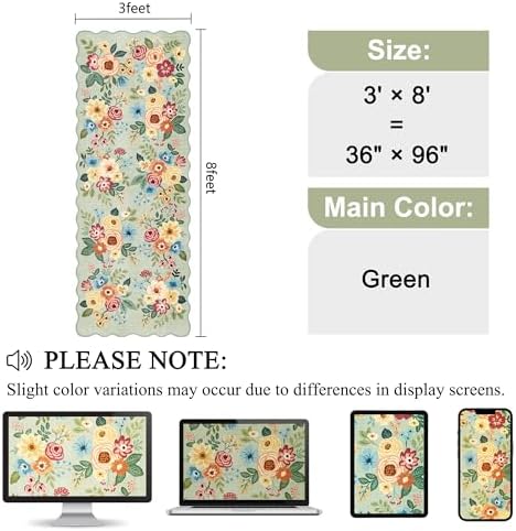DUKINO 3x8 Kitchen Runner Rug, Soft Floral Washable Rug for Hallway, Green - Image 2
