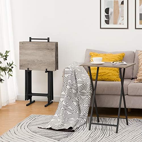 HOOBRO Folding TV Tray Tables, Set of 4 TV Trays with Storage Rack, Industrial Side Table for Eating at Couch, Foldable Snack Table for Small Space, Easy Assembly, Greige and Black BG50BZ01 - Image 4