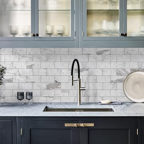 Vamos Tile 100-Piece Glossy Statury White Peel and Stick Backsplash Tile,3''x6'' PVC Subway Tile with Dark Gray Grout, Stick on Backsplash for Kitchen/Bathroom/Fireplace - Image 6
