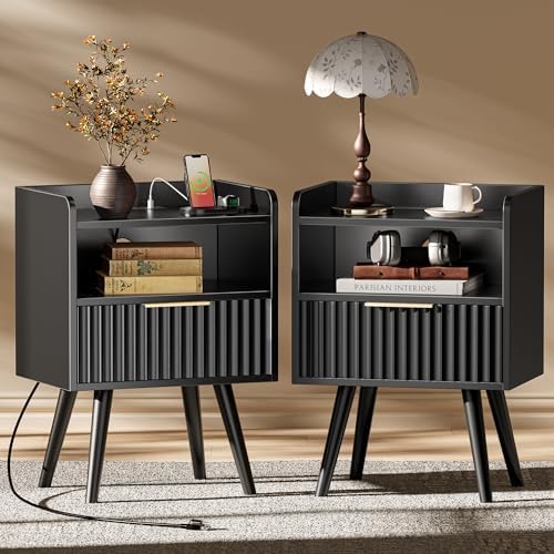 Huuger Nightstand Set of 2 with Charging Station, USB-C Port, End Tables by Huuger