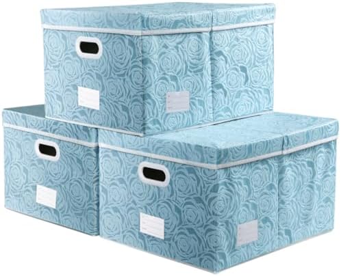 PRANDOM Extra Large Collapsible Storage Cubes with Lids Fabric Decorative Storage Bins Boxes Organizer Baskets with Cover Handles for Bedroom Closet Living Room 19.6x15.7x11.8 Inch 3 Pack by Prandom