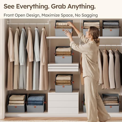 Homsorout Fabric Closet Storage Cubes - 4 Pack Square Storage Bins with Dual Handles for Clothes, Towels, Toys, Cube Storage Organizers for Bedroom, Nursery, Shelves, Closet, Small Spaces, Grey - Image 2