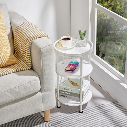 Small Round End Table with Charging Station, 3-Tier Accent Couch Beside Table with USB Ports & Power Outlets, Sofa Side Table for Living Room Small Nightstand Bedroom (USB Charger, White) - Image 6