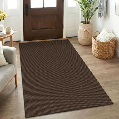 KOZYFLY Rugs for Entryway 3x5 ft Washable Area Rug Non Slip Rubber Backed Entry Rug Woven Indoor Door Mat Cotton Kitchen Rugs Floor Carpet for Entryway, Foyer, Backdoor, Brown/Dark Brown by KOZYFLY