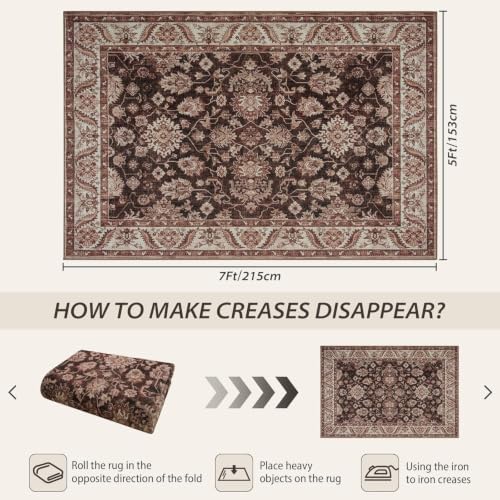 Hanples 4x6 Area Rugs for Living Room, Washable Rug Vintage Floral, Rust - Image 2