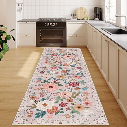 DUKINO 2.6x8 Runner Rug, Washable Runner Rug for Hallway Non Slip, Beige - Image 6