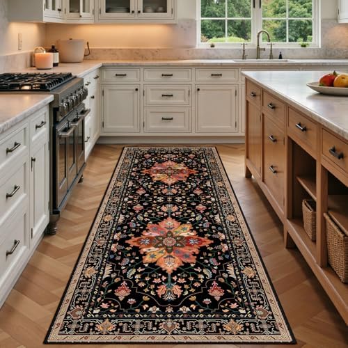 RELEANY Washable Area Rug, Runner 3'x6', Black/Colorful by RELEANY