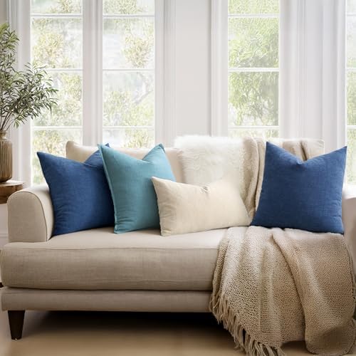 MIULEE Navy Blue Chenille Couch Euro Throw Pillow Covers, 22x22 - Image 3