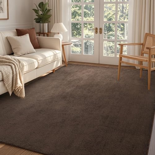 4x6 Pure Brown Area Rug Non-Slip Washable Soft Thin for Bedroom Living Room by FinRe%CC%80cHome