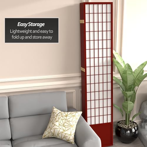 Red Lantern 7 ft. Tall Window Pane Shoji Screen - Rosewood - 8 Panels - Image 5