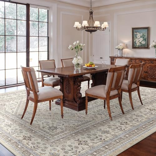 10x12 Washable Area Rug for Living Room - Non-Slip Vintage Rugs Beige Gray - Image 3
