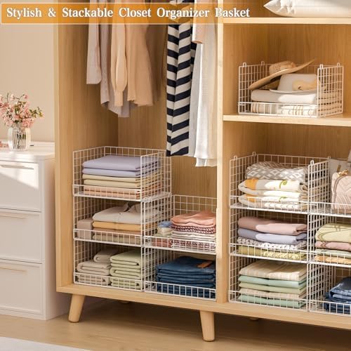 Yociyoga Closet Organizers and Storage Basket- 3-Tier Stackable Storage Bins, Foldable Closet Shelf Organizer Basket, Stackable Clothes Organizers Shelves for Home Organizer System(Patent 30022416) - Image 5