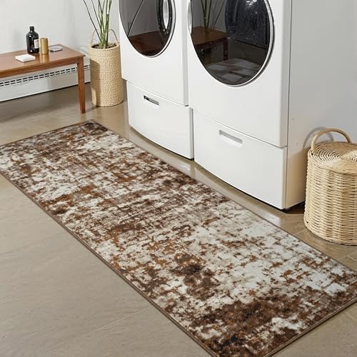 2x6 Washable Runner Rug Non Slip Runners for Hallway, Kitchen Soft Stain Resistant Floor Carpet with Rubber Backing Abstract Rugs for Entryway, Bedroom, Bathroom, Laundry Room, Brown - Image 5