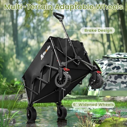 Blomoba Collapsible Wagon Cart, 150L Foldable Wagon with Wide Wheels, Black - Image 6