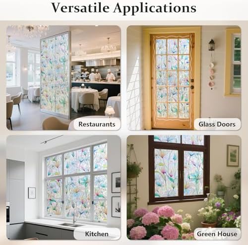 Donox Decorative Window Privacy Film, 3D Floral Stained Glass Window Film Static Cling Rainbow Privacy Sticker for Glass Door Heat Control Anti UV, No Adhesive (Magnolia,17.5 x 78.7 inches) - Image 5