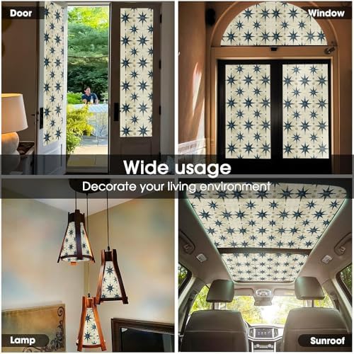 Grey Blue Star Boho Geometric Beige Modern Stained Glass Window Films Decorative Double-Side Privacy Film Self-Adhesive Static Clings for Living Room Bathroom Glass Windows Decor - Image 5