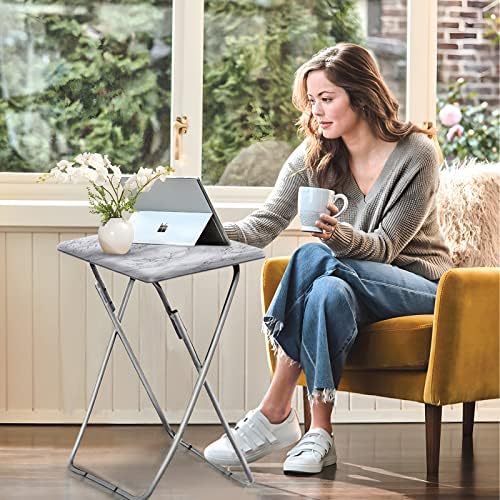 Garden 4 you Tv Trays, Folding Tray Table, Dinner Tray Table with No Assembly Required&Sturdy, Foldable Snack Eating Trays Table for Living Room, 15 x 18.9 x 26 in(White Marble,1PC) - Image 2