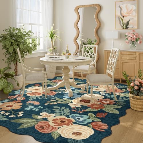 DUKINO 5x7 Area Rugs for Bedroom Floral Washable Rug Non Slip Prussian Blue - Image 5