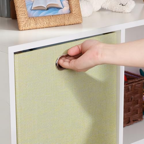 Posprica Storage Cubes, 13 x 13 x 13 Inches Fabric Bins with Double Handles，Cubes Basket Containers, For Shelf Cabinet Bookcase, Closet Organizers for Shelves, Foldable-Set of 4, Yellow/Beige mixed - Image 6