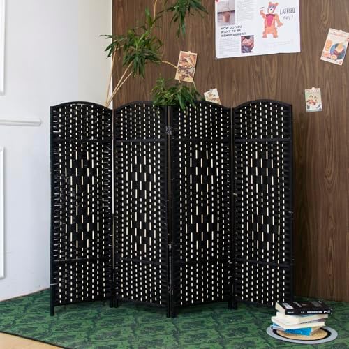 Furnnylane 4 Panel Black Rattan Room Divider for Room Separation, 47.2" Low Height Double Sided Folding Privacy Screen, Freestanding Partition Screen for Home Office - 3.95 ft Tall - Image 3