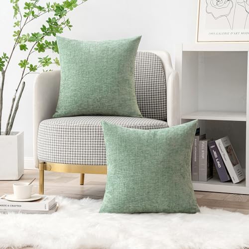 MIULEE Soft Chenille Throw Pillow Covers Greyish Green 18x18 Pack of 2 - Image 5