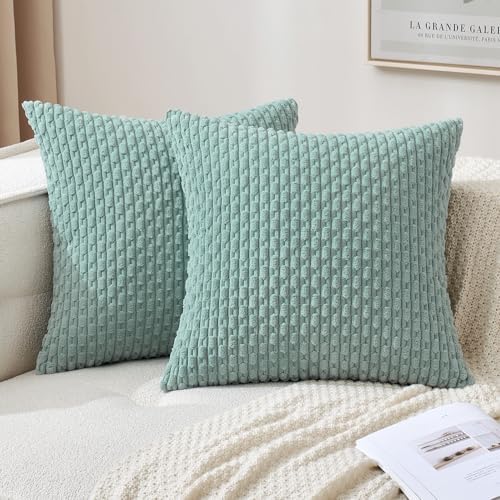 MIULEE Decorative Throw Pillow Covers 18x18 Turquoise Textured Corduroy by MIULEE