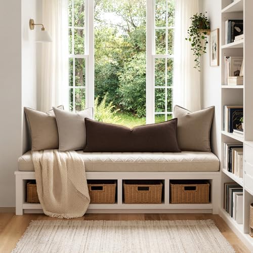 MIULEE Decorative Linen Lumbar Pillow Cover 14x36 Inch Dark Brown - Image 5