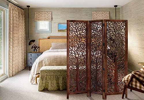 COTTON CRAFT Room Divider Wood Screen - Hand Carved Folding 3 Panels 60x72 - Image 3