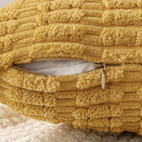 MIULEE Corduroy Decorative Throw Pillow Covers 20x20 Yellow Pack of 2 - Image 3