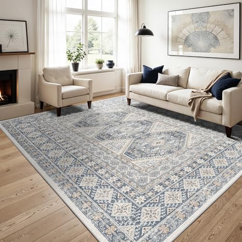 Ksrau 12x15 Area Rug Washable Vintage: Non Slip Living Room Large Rugs Blue by Ksrau