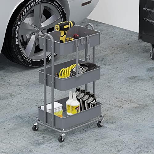 Simple Houseware 3-Tier Heavy Duty Metal Utility Rolling Cart, Silver - Image 4