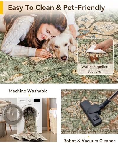 RELEANY Washable Area Rug, 5'x7', Brick/Brown/Green - Image 6