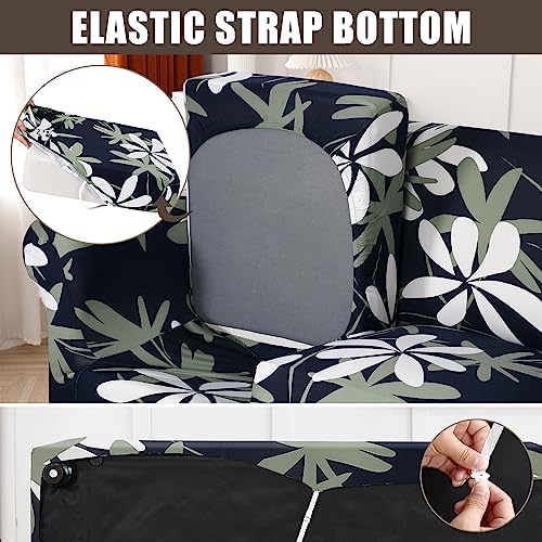 SearchI Stretch Sofa Cover Printed Couch Covers, Floral Pattern 2 Piece Armchair Slipcover with Separate Chair Cushion Cover, Washable Furniture Protector for Living Room(Chair, Navy Blue) - Image 5